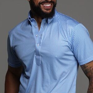 NWT Collars & Co. Newport Light Blue Gingham Oxford Button Down Polo Extra Large